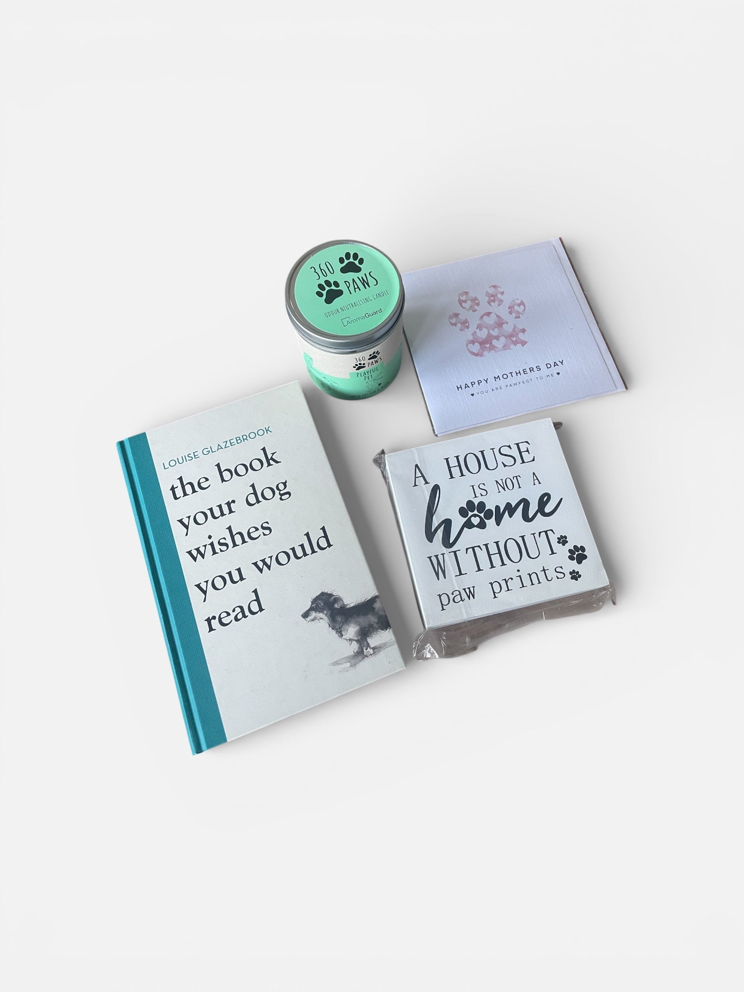 Gifts for Mother's Day, card, book and print and aroma candle