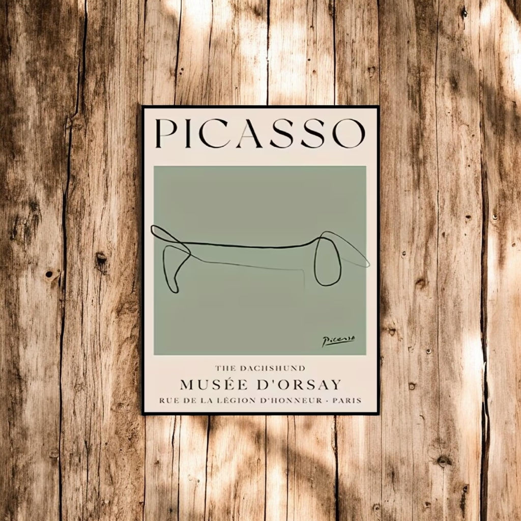 Picasso's iconic continuous line technique silhouette of a dachshund