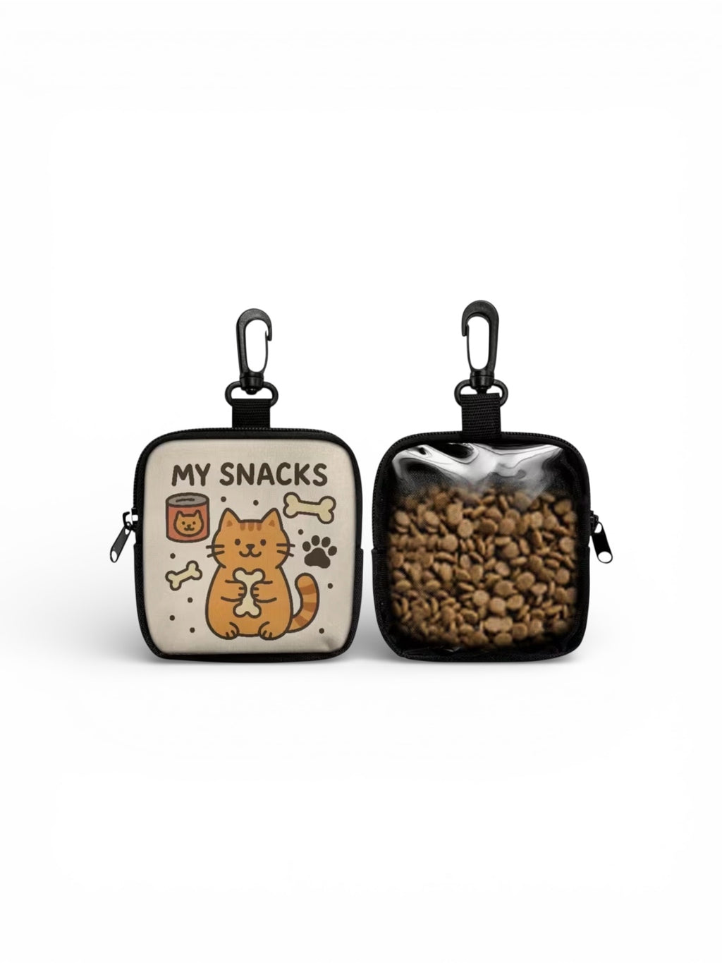 Two small pouches with cat illustrations on a white background