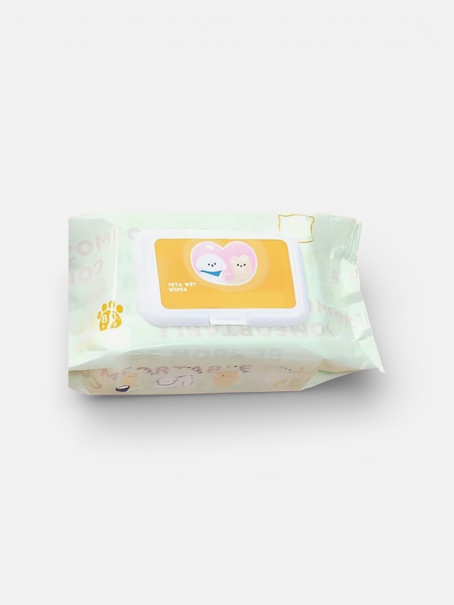 Pack of baby wipes with a cartoon design on a white background
