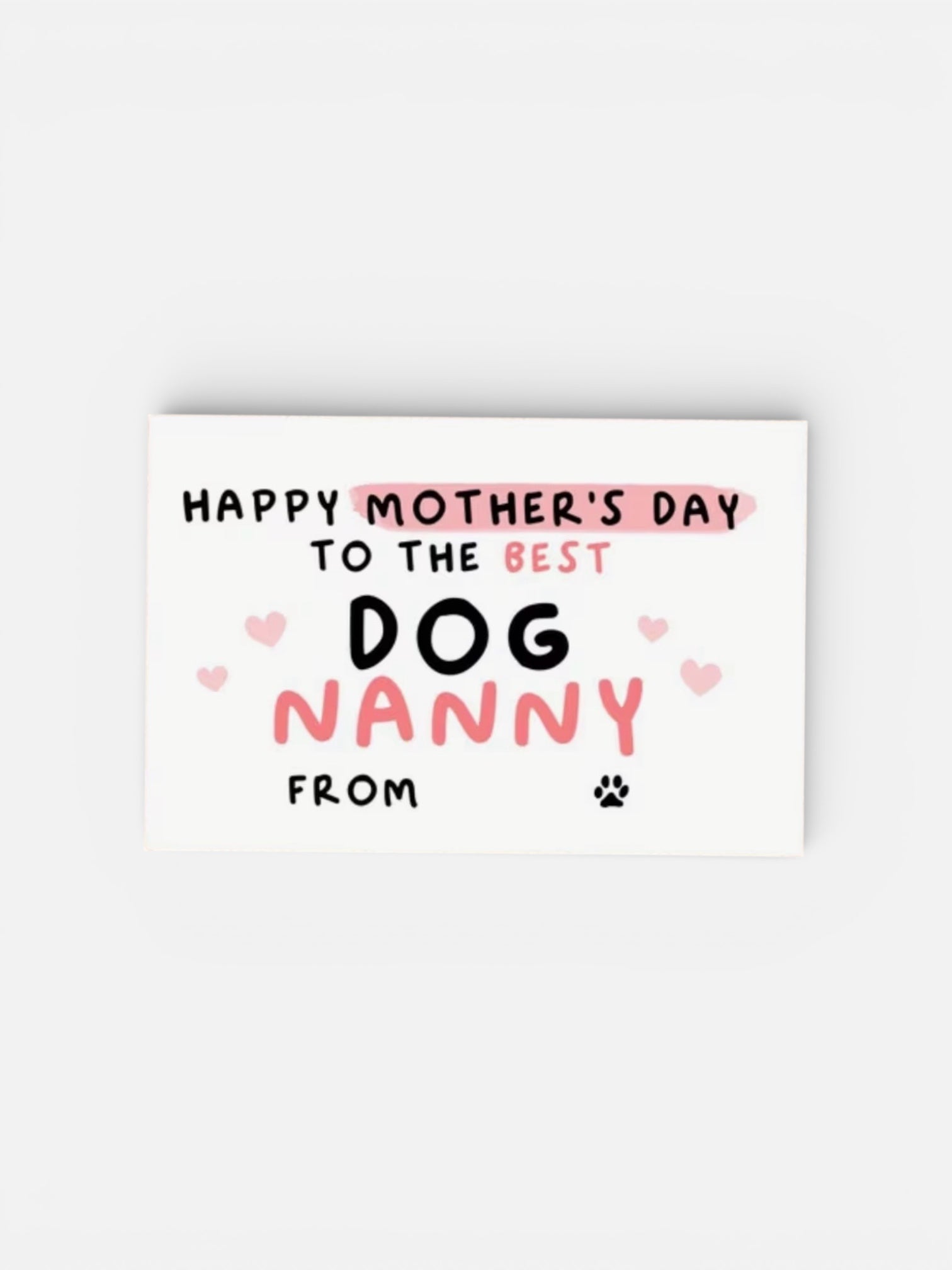 Greeting card with 'Happy Mother's Day to the best dog nanny' text on a white background
