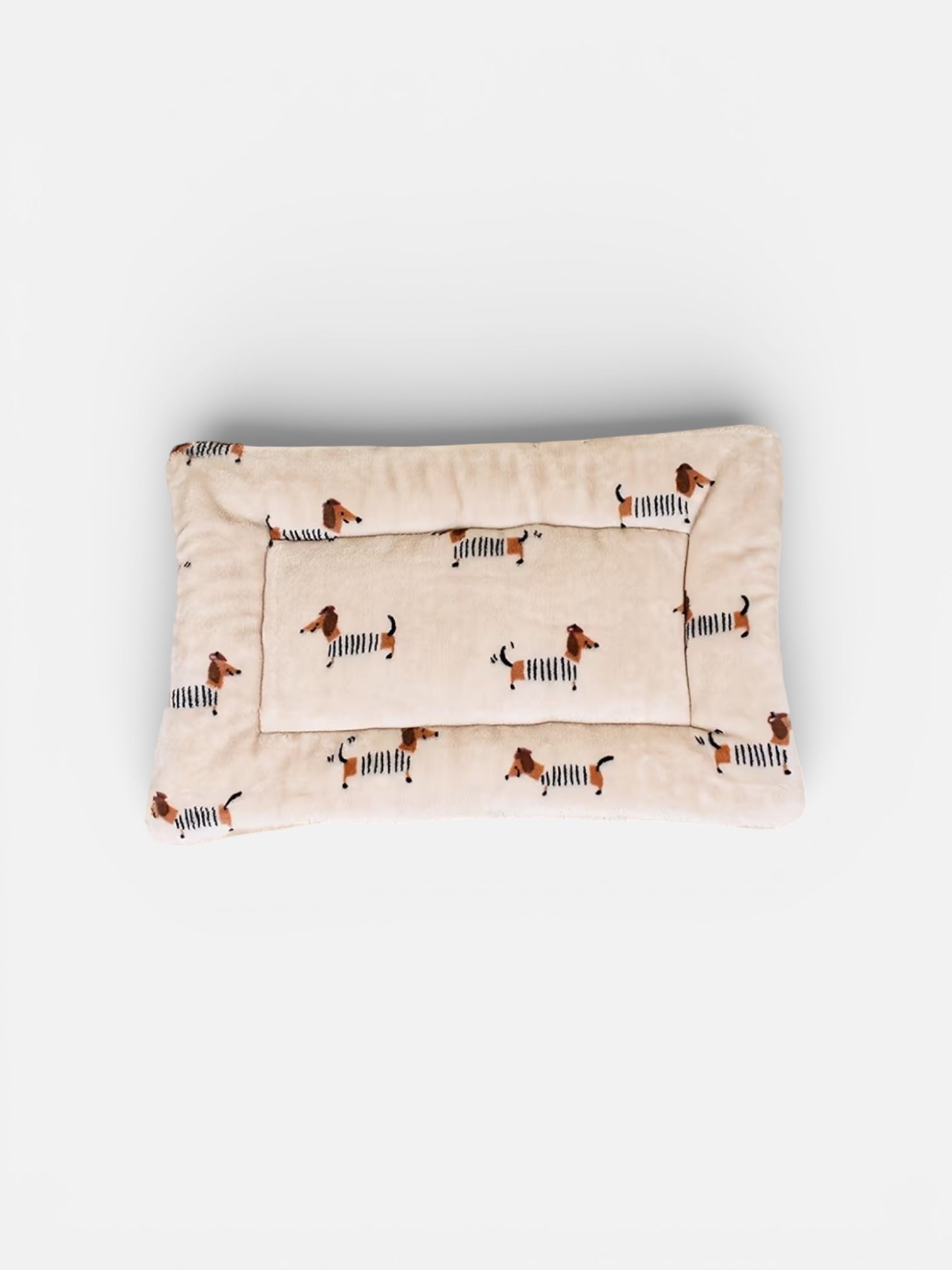 Rectangular pouch with dachshund pattern on a light gray background