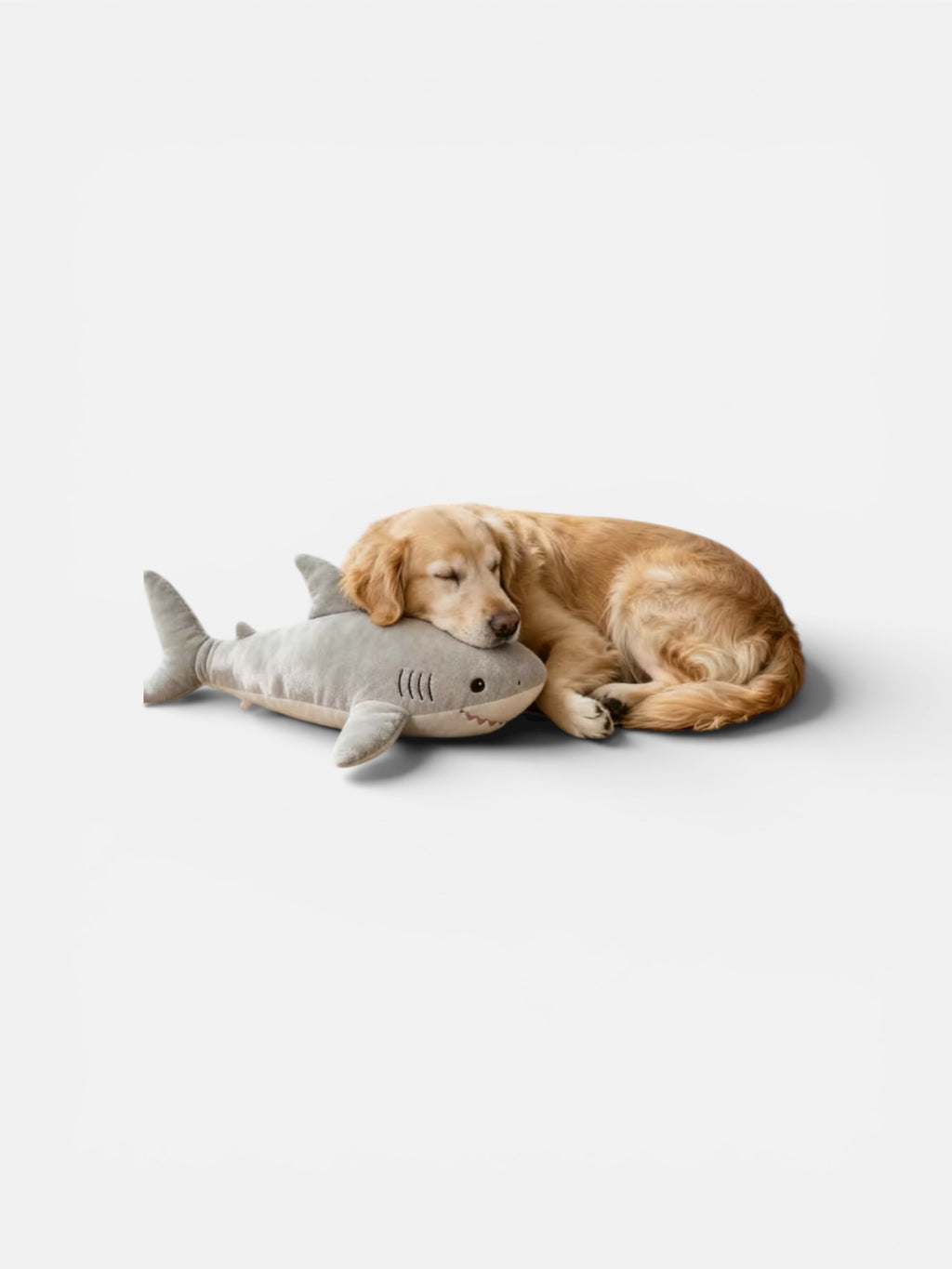 Grey shark plush with dog