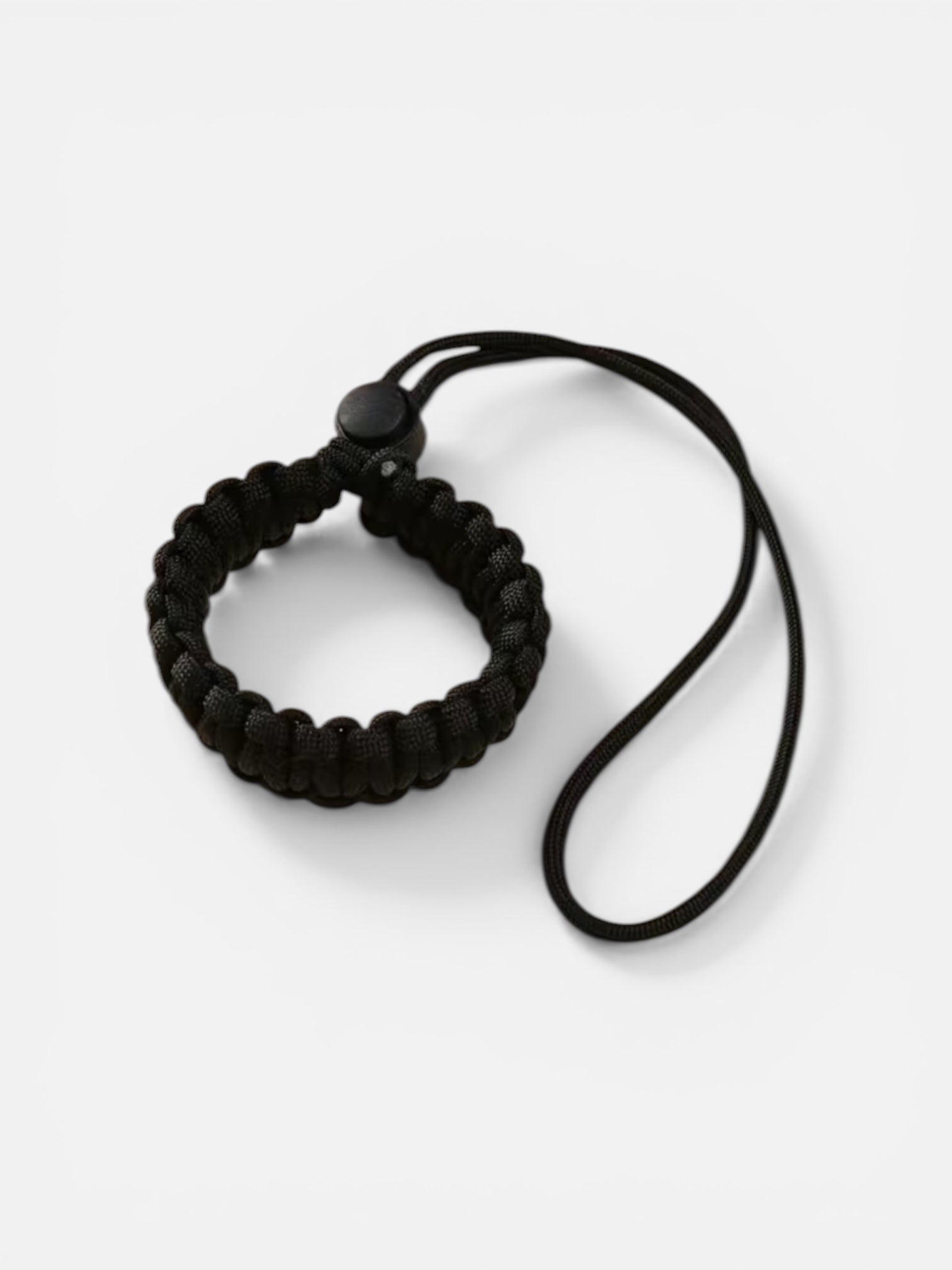 Black braided lanyard on a white background