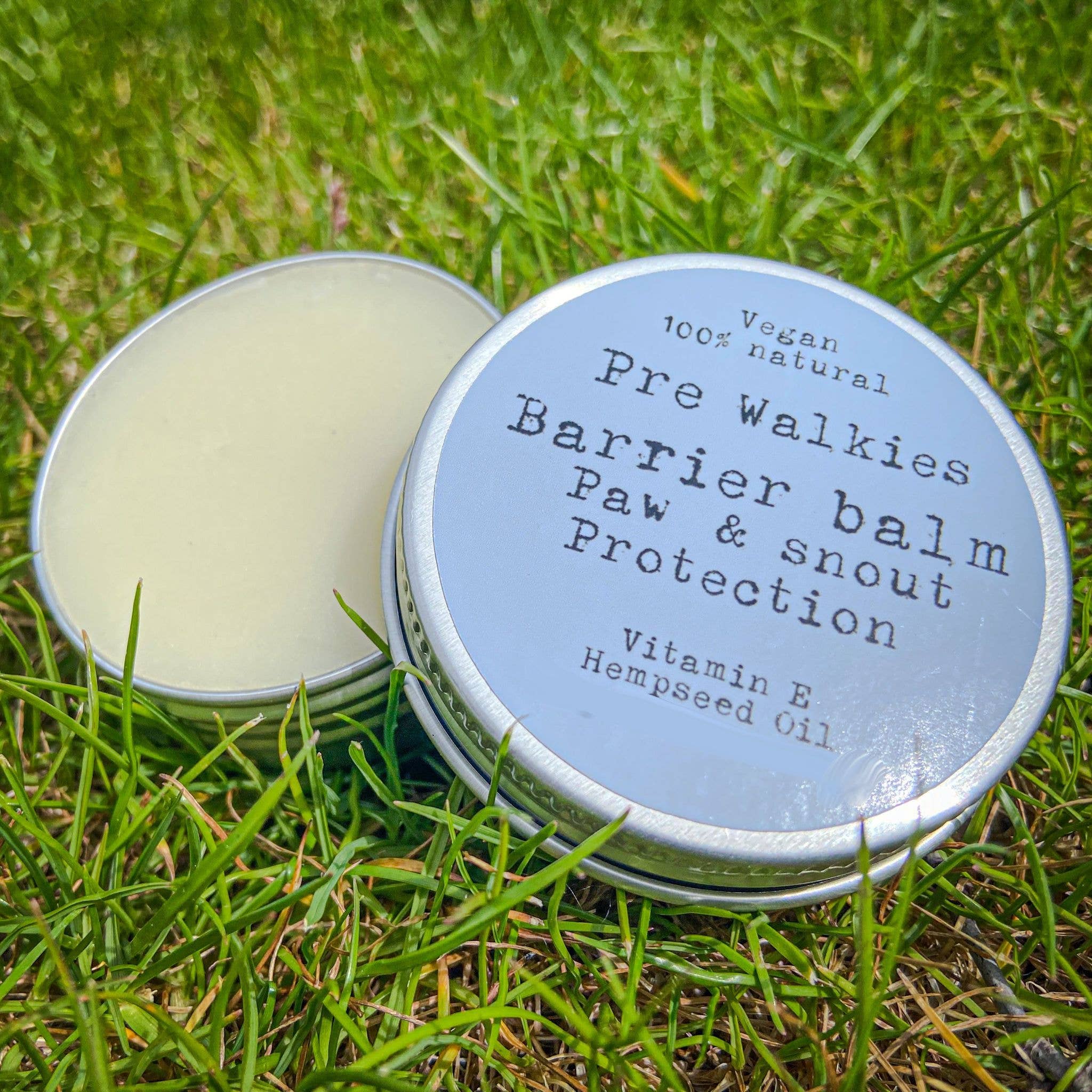 Pre Walkies Barrier balm for paw and snout protection on grass